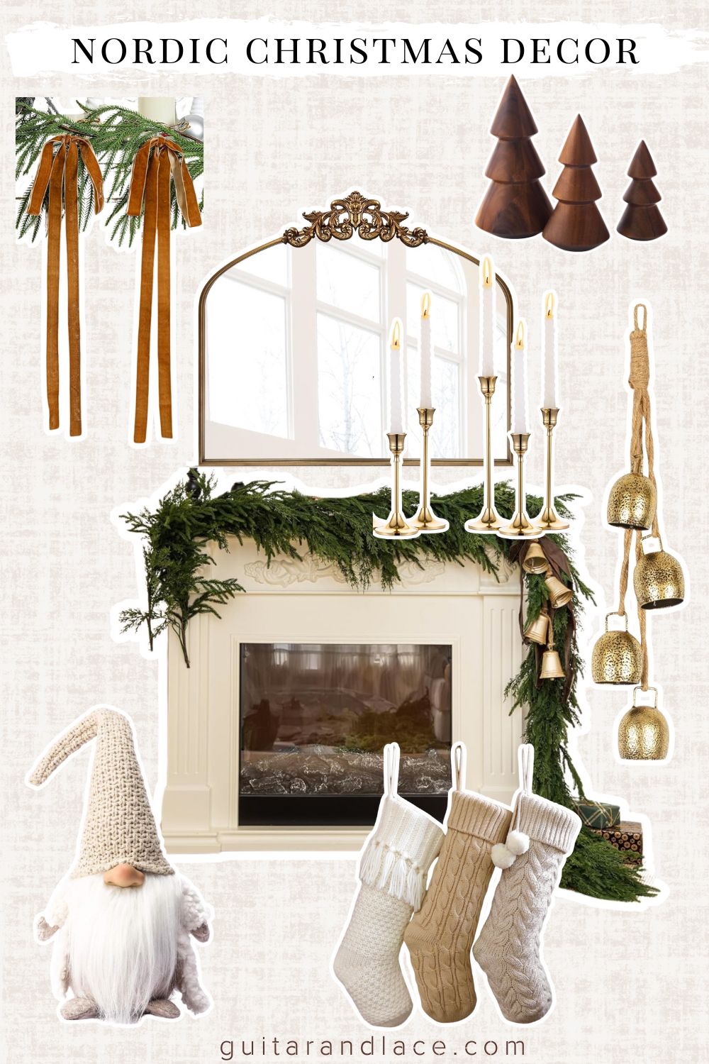 nordic christmas decor. nordic fireplace decor. scandinavian christmas decor. christmas fireplace mantel decor