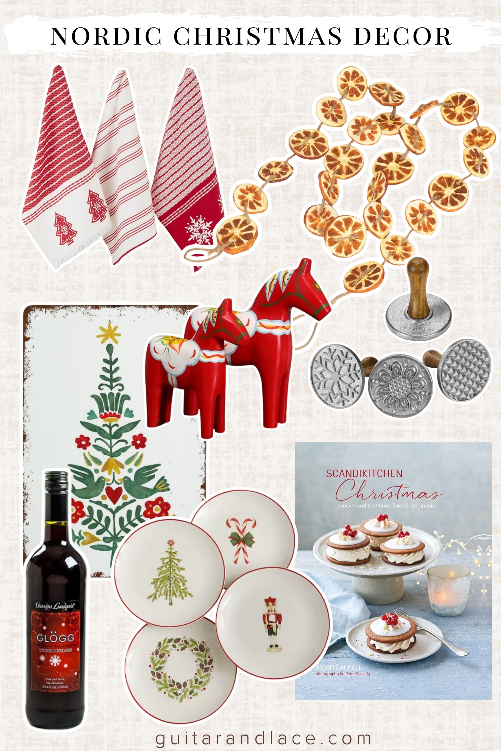 traditional scandinavian christmas decor. nordic cookie stamps. dried orange garland. nordic christmas decor