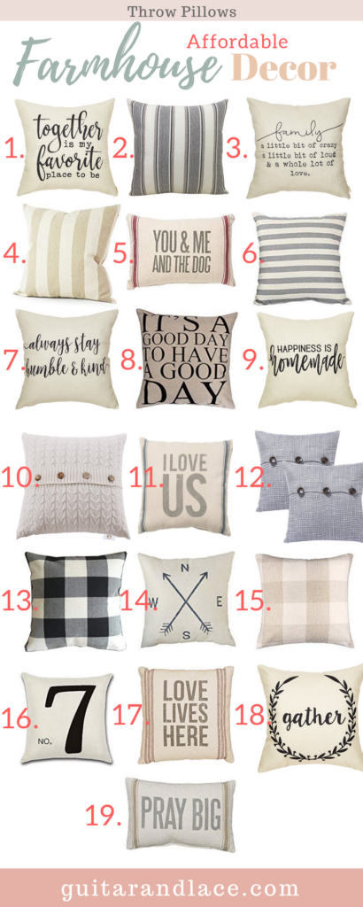 farmhouse decor, affordable farmhouse, budget, home decor, farmhouse signs, throw pillows, light fixtures, bathroom, kitchen, throw blankets, area rugs, fixer upper, #farmhousedecor #farmhouse #falldecor