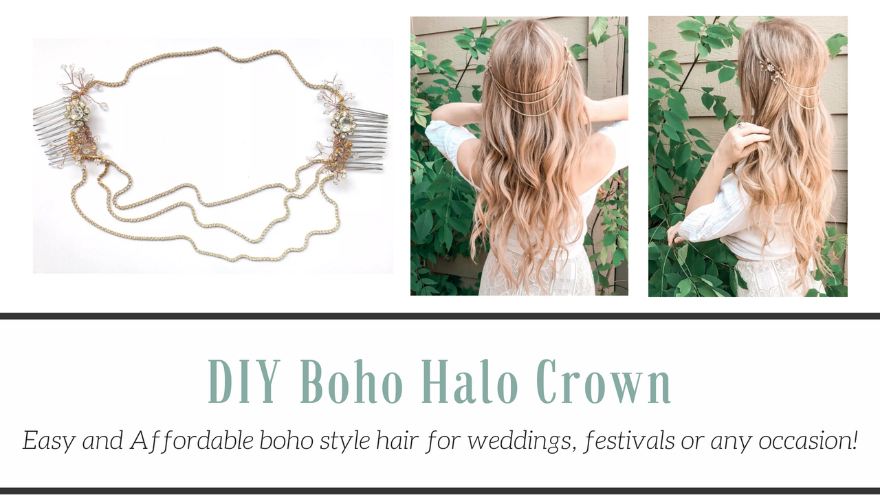 diy boho crown, boho halo, hair crown, wedding, boho wedding, diy boho wedding, diy wedding, halo, crown, flower crown, jewel crown, boho chain, hair chain