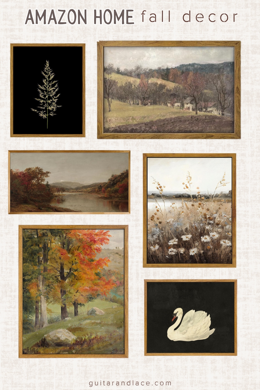 fall artwork. fall home decor. moody art. moody gallery wall. fall gallery wall.
decorate for fall with moody artwork.