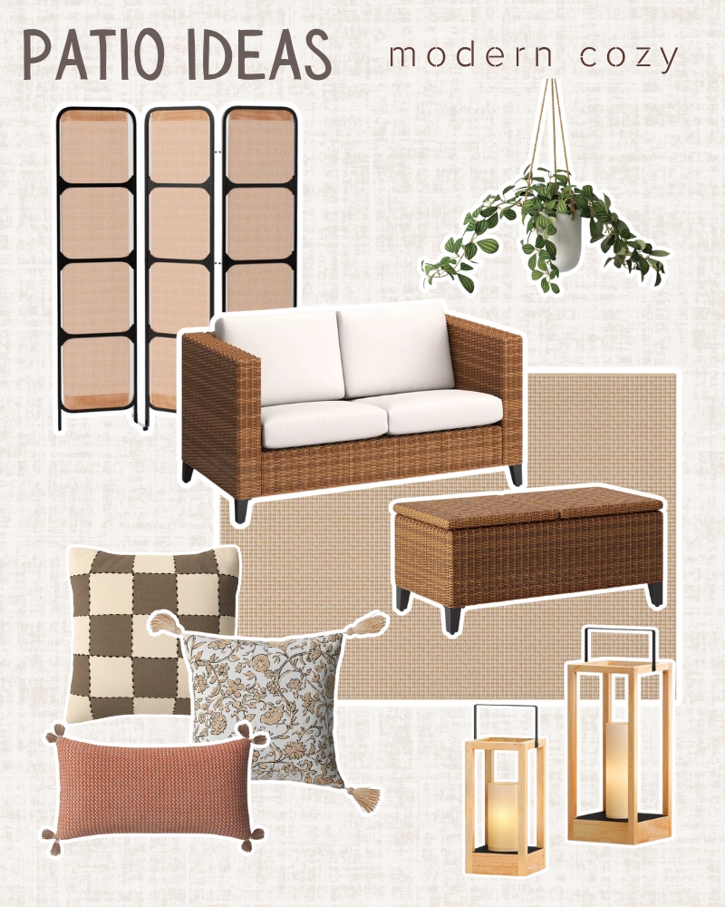 small patio ideas. modern patio decor. patio lanterns. outdoor area rug. patio screen. patio privacy screen.