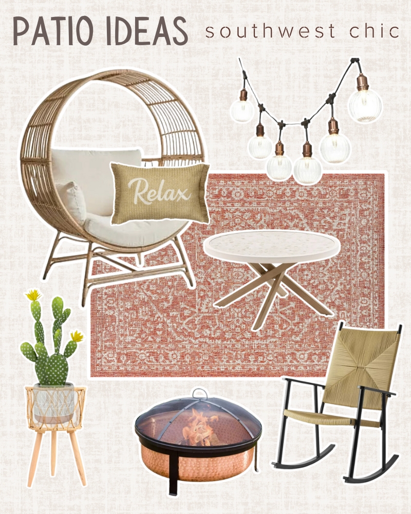 small patio ideas. patio decor. affordable patio decor. apartment balcony decor. patio furniture. outdoor rugs. southwest patio decor.