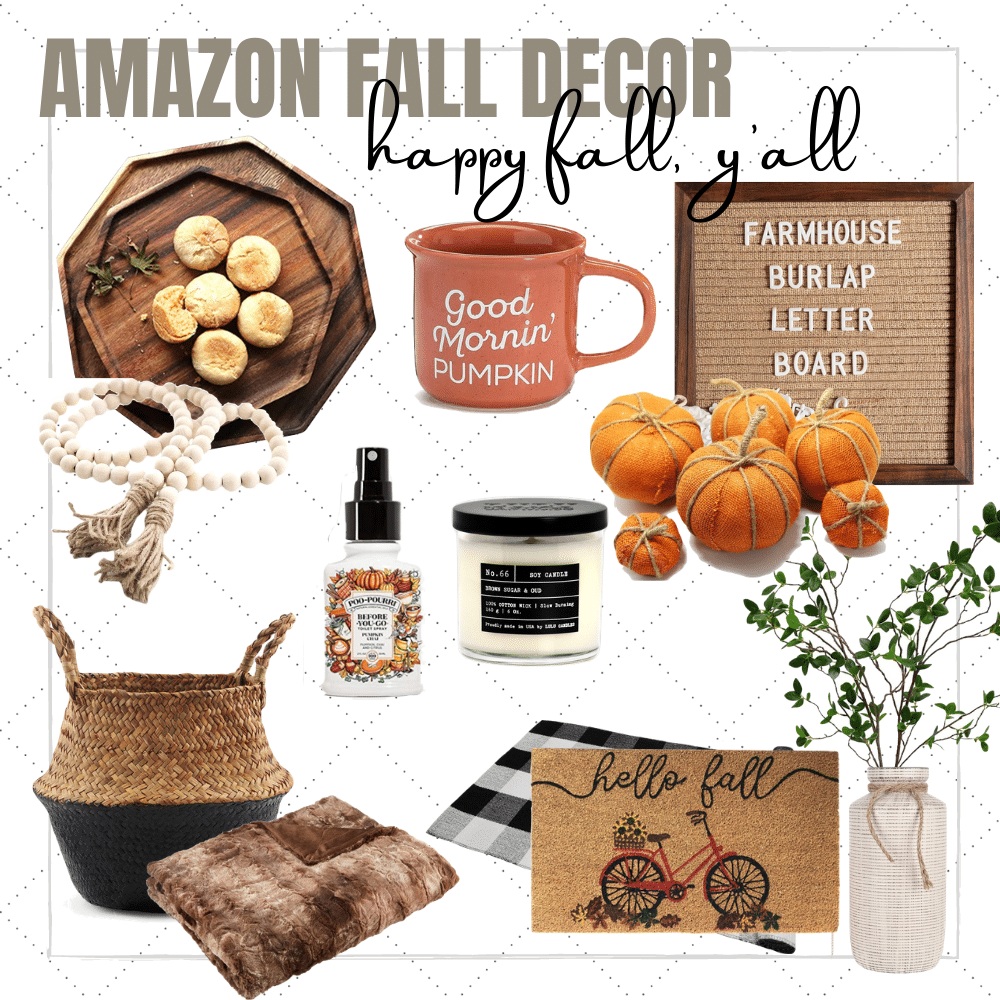 amazon fall decor. amazon fall find. amazon home. wooden tray. brown wood letter board. pumpkin coffee mug. wood beaded garland. fall door mat. buffalo plaid mat. faux fur blanket. home decor. fall home.