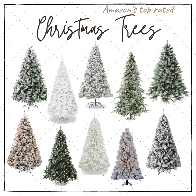affordable christmas tree, amazon christmas decorations, faux christmas tree, pre-lit christmas tree, flocked christmas tree
