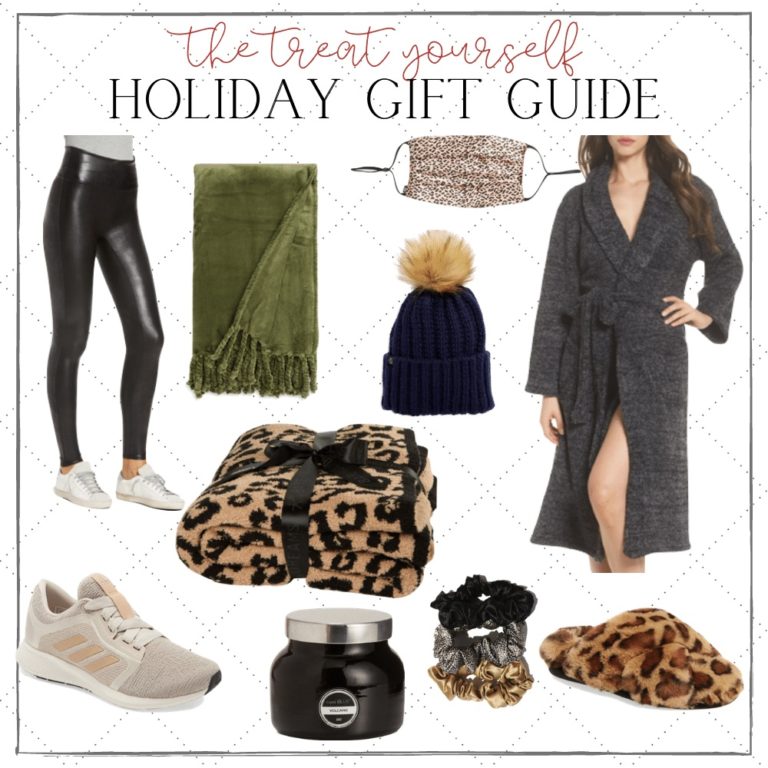 Holiday gift guide. spanx faux leather leggings. barefoot dreams blanket. christmas pajamas. christmas gifts.