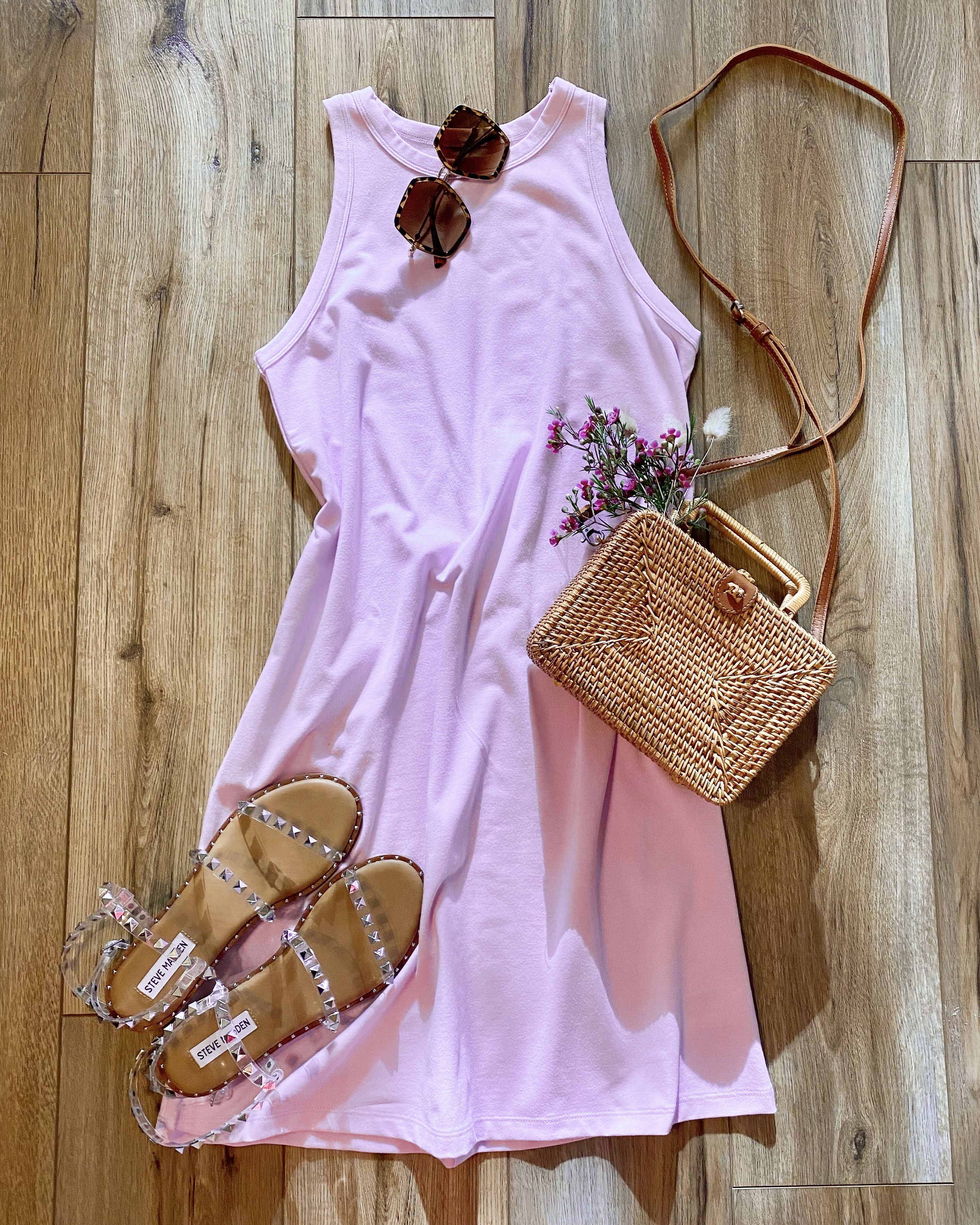 lilac tank dress, spring outfit, easy spring outfit