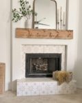 diy freplace makeover paint tile stencil diy fireplace makeover, paint tile fireplace, fireplace tile paint, stencil tile fireplace, pure white sherwin williams, wood mantle, star tile stencil, summer mantle decor, fall mantle decor
