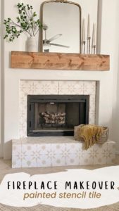 diy fireplace makeover, painted stencil tile fireplace