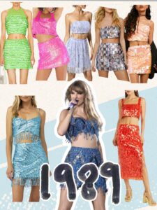 1989 eras tour outfit. 1989 sequin mini skirt crop top set. 1989 outfits. taylor swift outfits