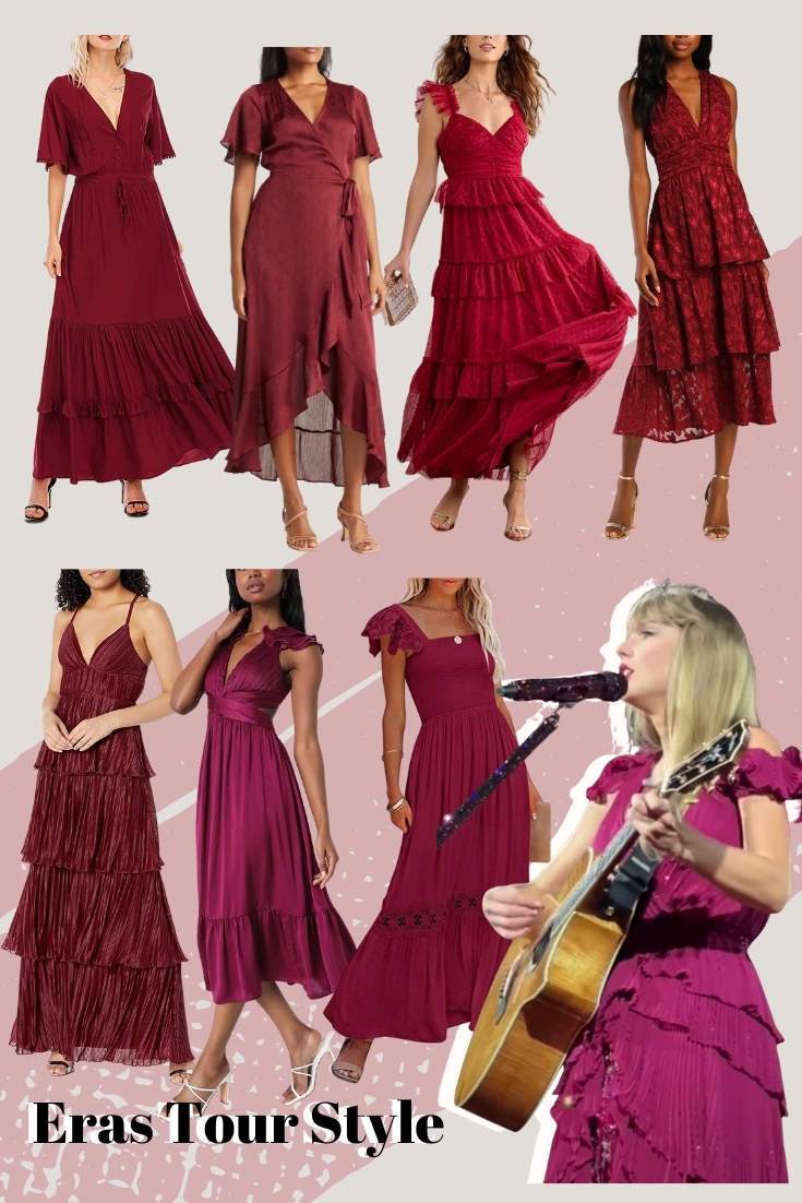 eras tour outfits. red dress. secret songs dress.