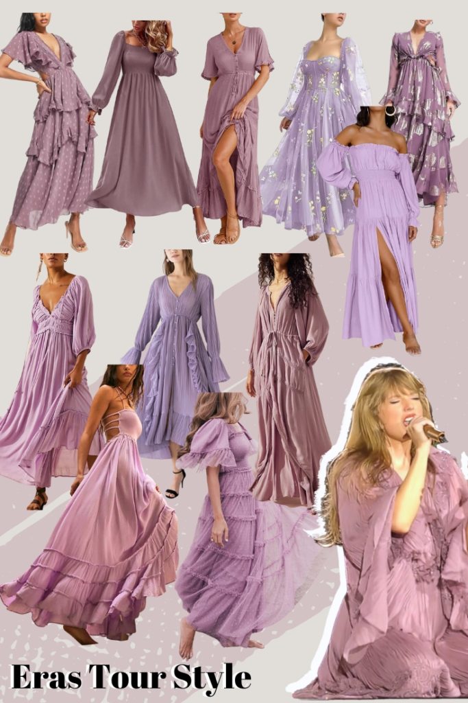 eras tour outfits. purple folklore dress. taylor swift purple folklore dress. eras tour outfit inspo. purple flowy maxi dress. 1989 vault answers, taylor swift vault, taylor swift vault answers