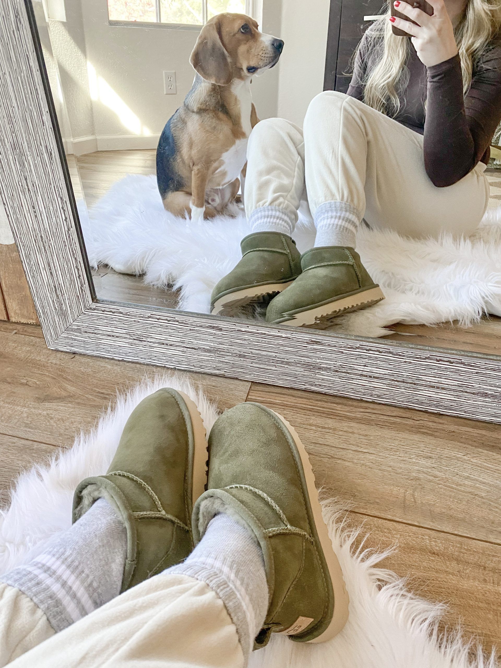 tiktok viral ugg ultra mini boots outfit. ugg ultra mini boots olive.
