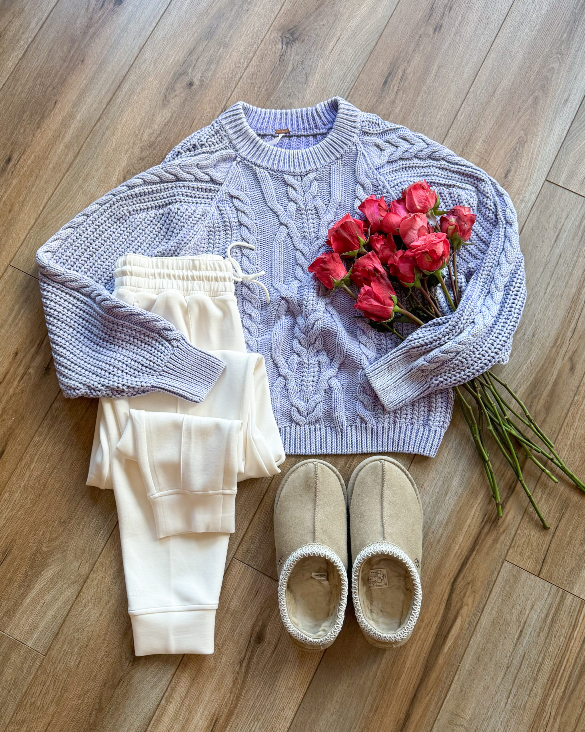 cozy valentine's day outfits, ugg tasman slippers, frankie free people sweater, tasman uggs outfits