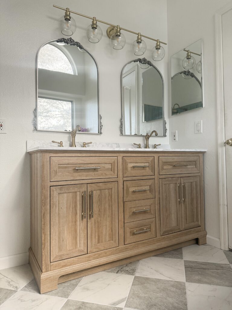 60 inch wood bathroom vanity bathroom vanity. 60 inch bathroom vanity. affordable bathroom vanity. wooden bathroom vanity with checkerboard floors.