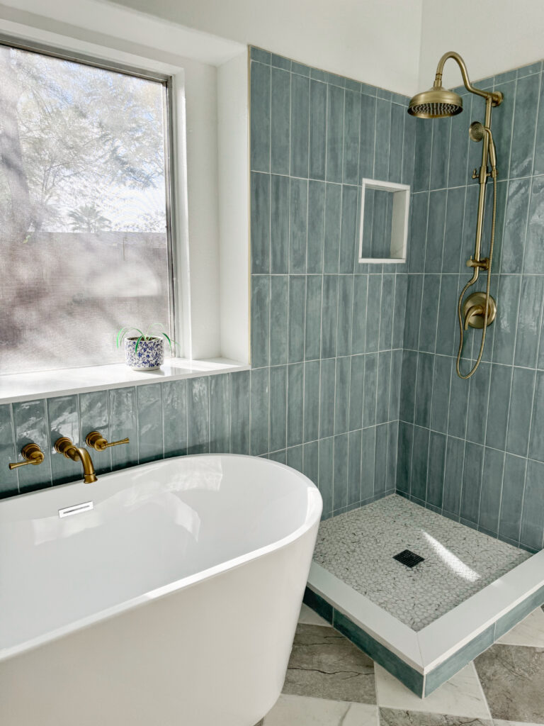 bathroom ideas standing tub blue shower primary bathroom remodel, standing tub, blue shower tile