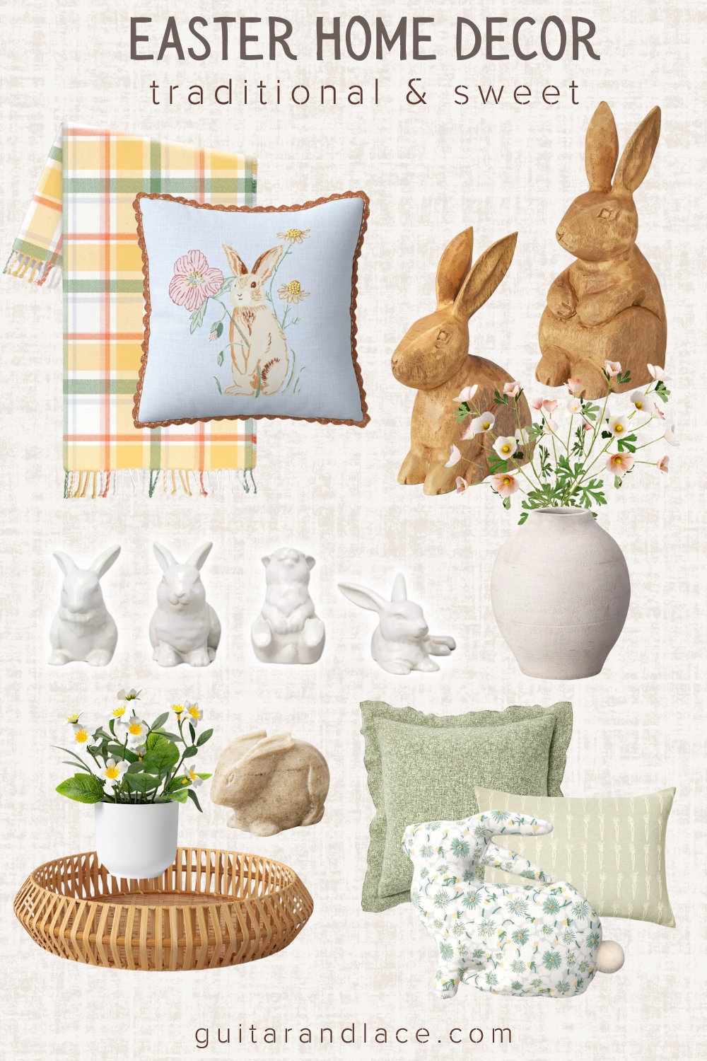 easter decor. easter decorating ideas. easter fireplace. wooden bunny. cozy traditional easter decor.