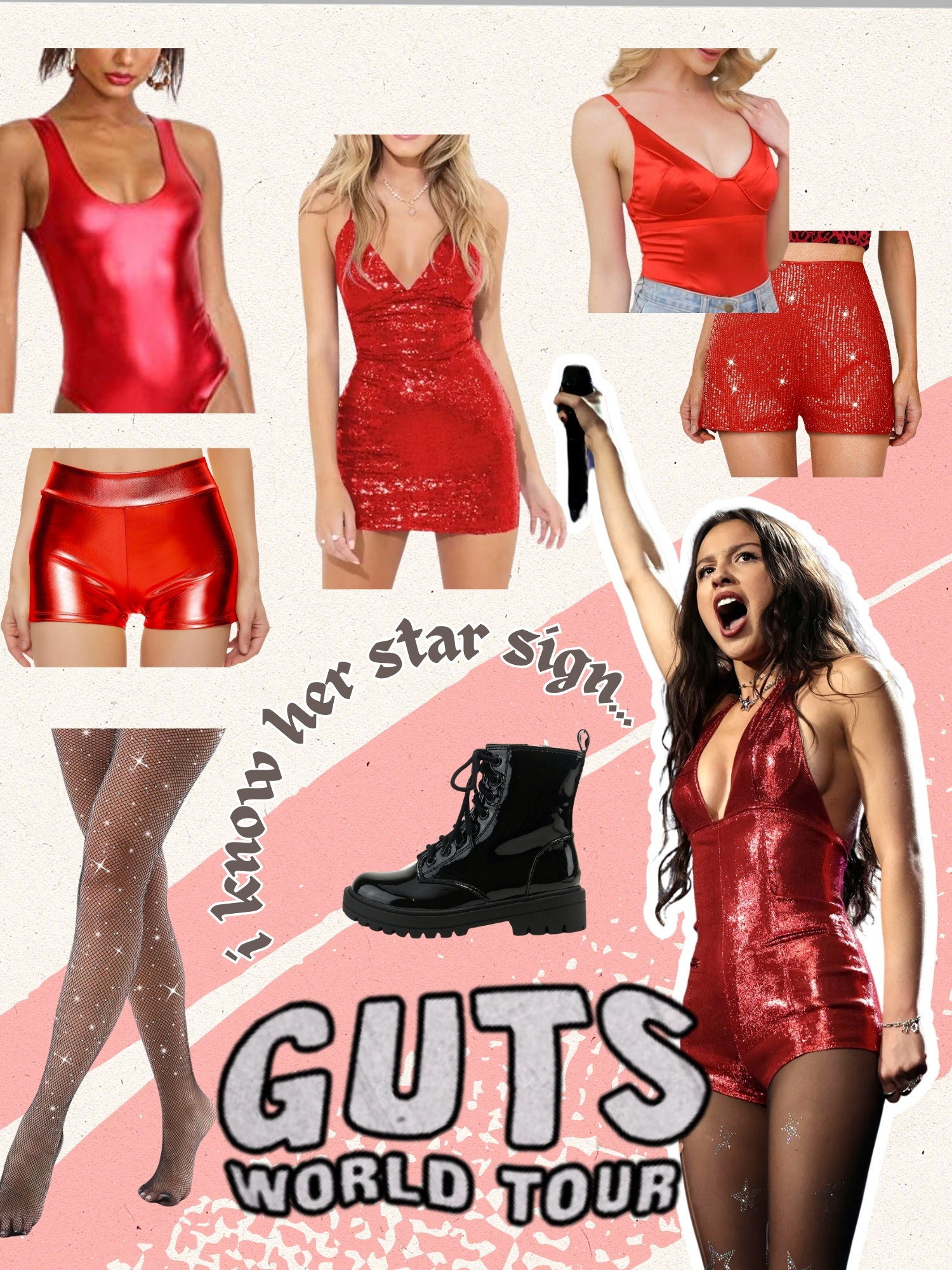 what to wear to the GUTS world tour. olivia rodrigo GUTS world tour outfit ideas. GUTS tour outfits. Red GUTS tour outfit. olivia rodrigo Obsessed live