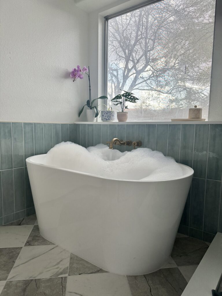 standing bathtub ideas standing bath tub ideas. bathroom remodel ideas. affordable bathroom remodel. checkerboard bathroom floor. blue tile bathroom
