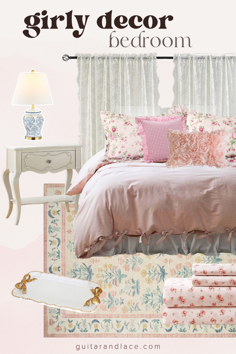 coquette bedroom decor. coquette apartment decor. girly apartment decor. vintage chic apartment decor. shabby chic bedroom.