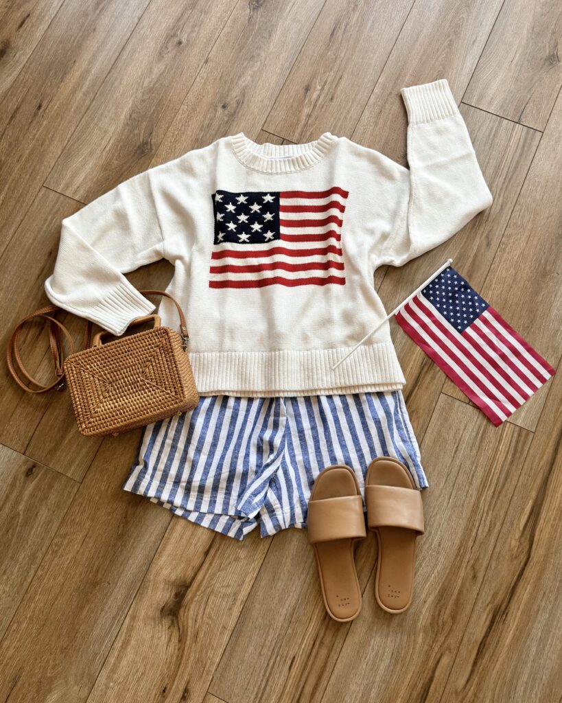 american flag sweater. striped boxer shorts. 4th of july outfits. 4th of july outfit ideas. outfits for the 4th of july. july 4th outfits.