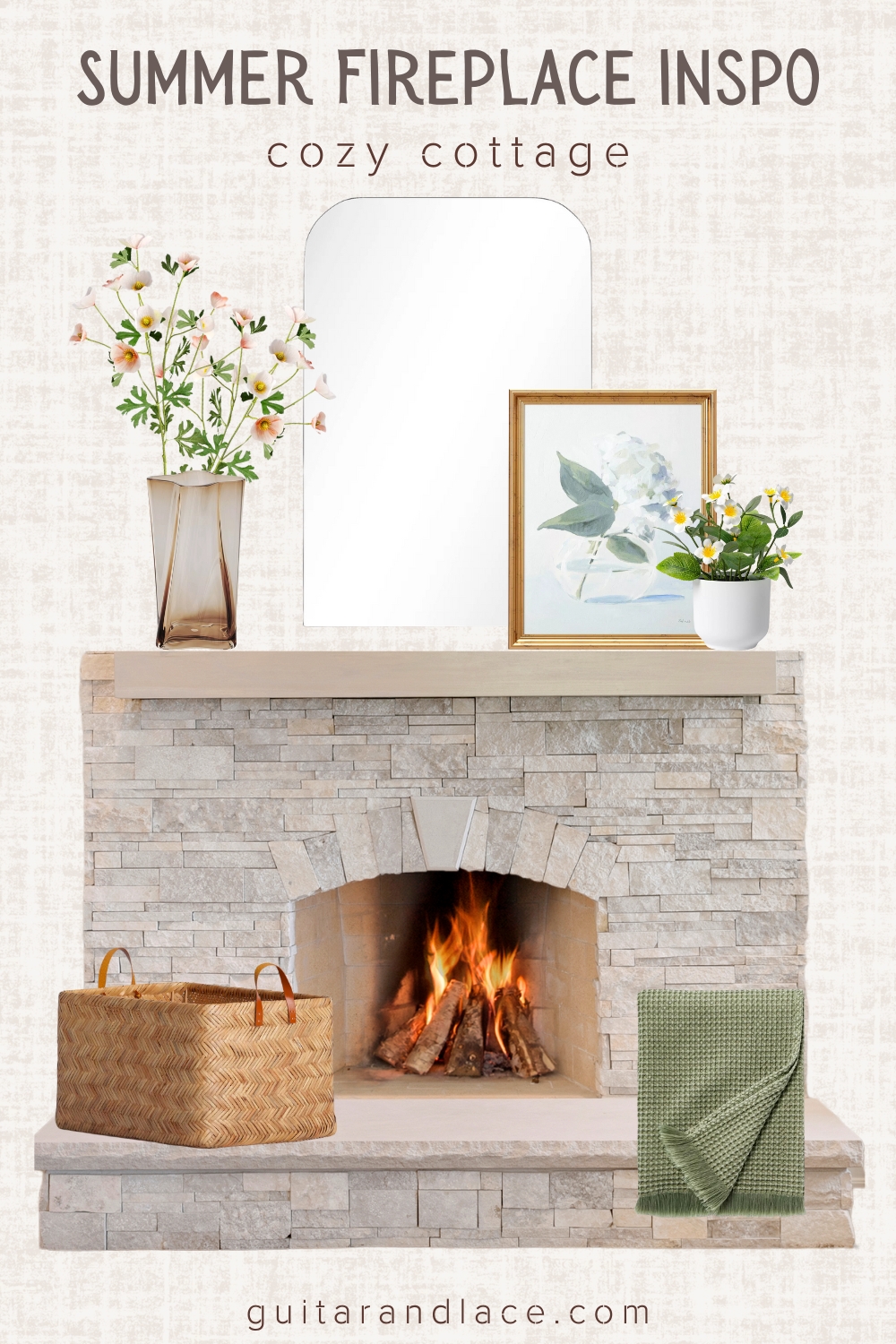 summer fireplace decor, fireplace mantle decor ideas, cottage fireplace decor, fireplace mirror, summer fireplace ideas, summer mantle decor, summer living room decor, classic fireplace decor