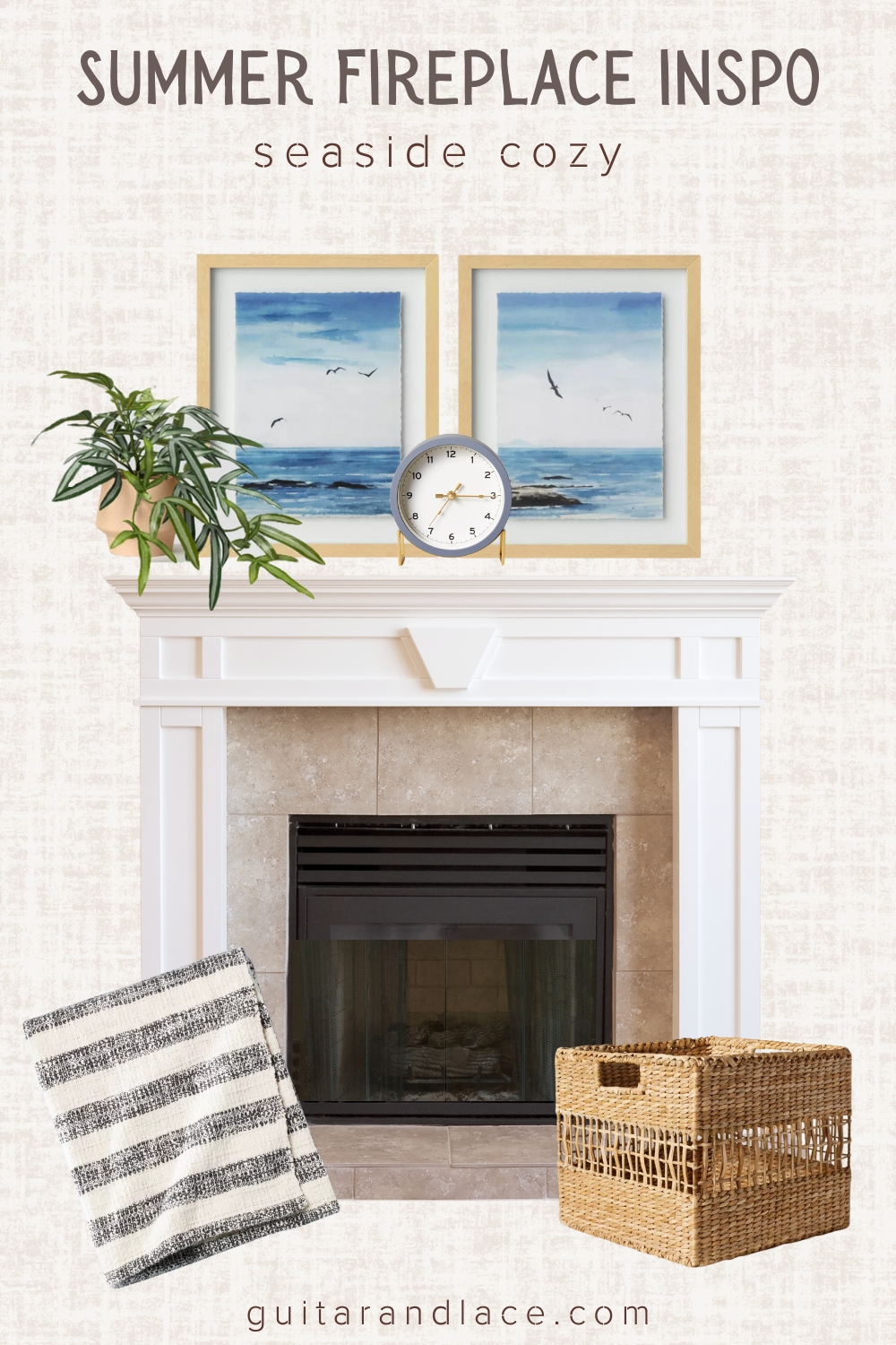 summer fireplace decor. coastal living room decor. coastal grandmother decor. summer living room ideas. summer home decor.