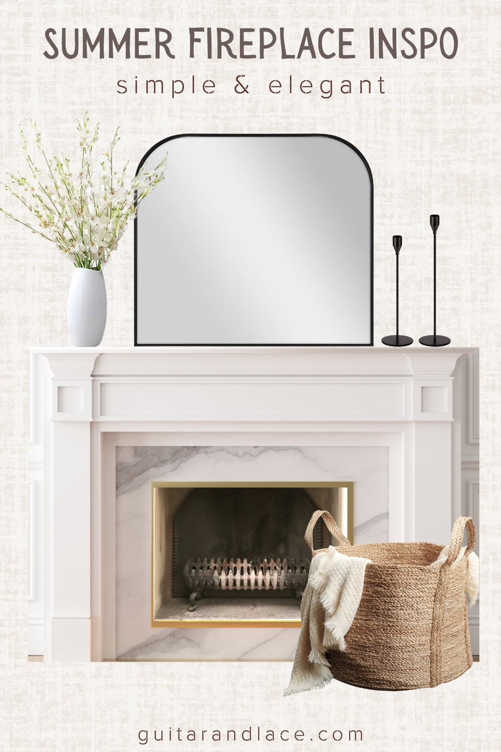 summer fireplace decor. summer home decor. summer living room ideas. fireplace mantel decor.