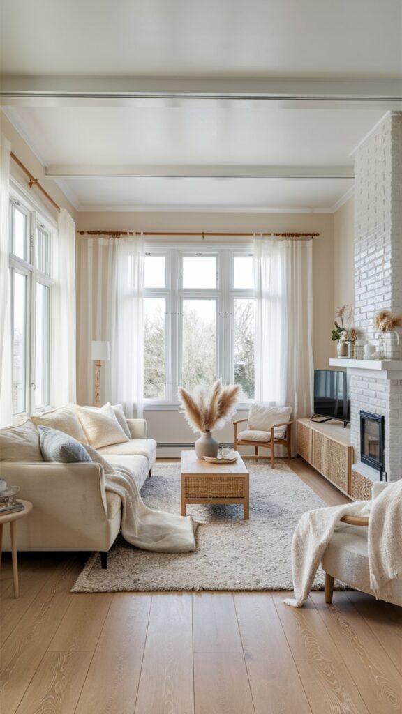boho chic living room ideas, white airy boho living room, neutral boho decor, neutral living room ideas