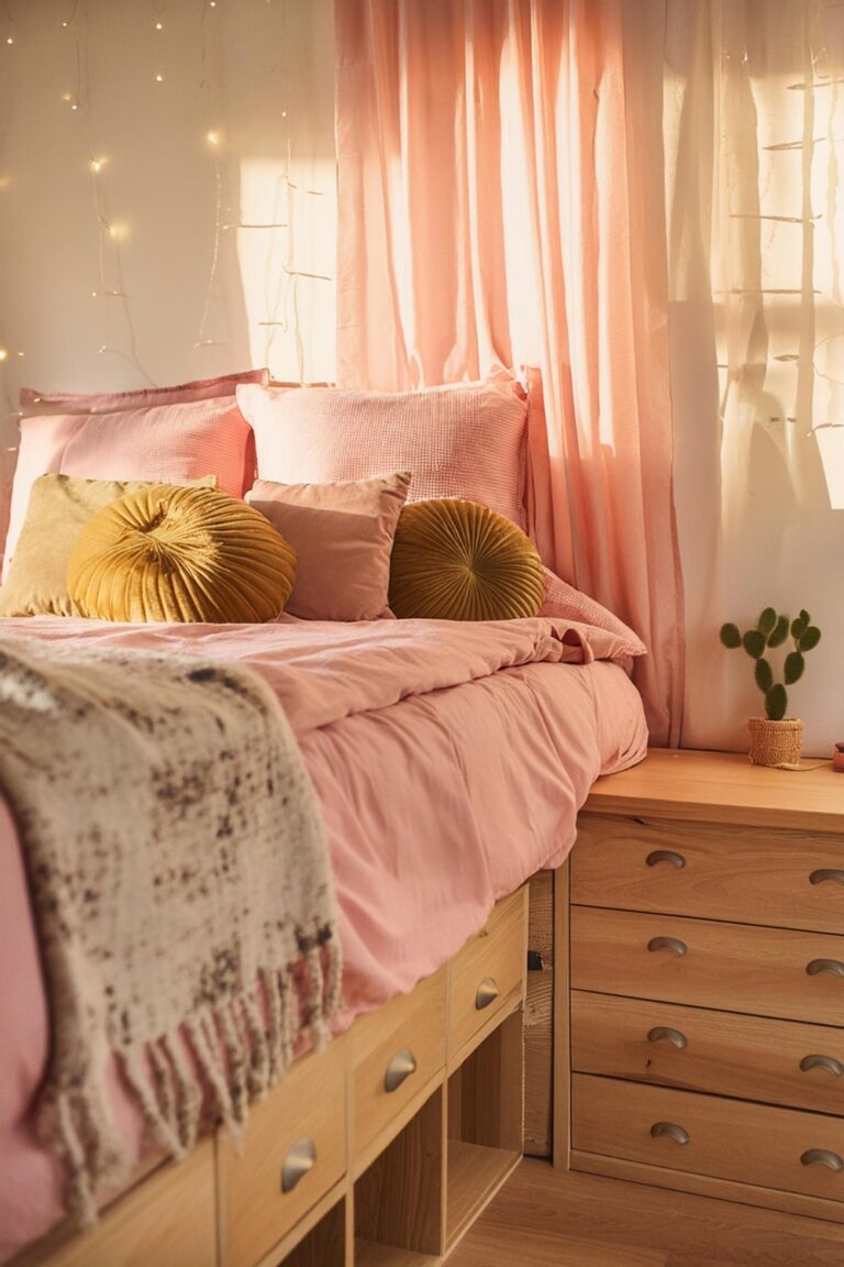 pink dorm room aesthetic. boho dorm room. pink dorm room bedding. dorm room ideas. dorm room inspo.