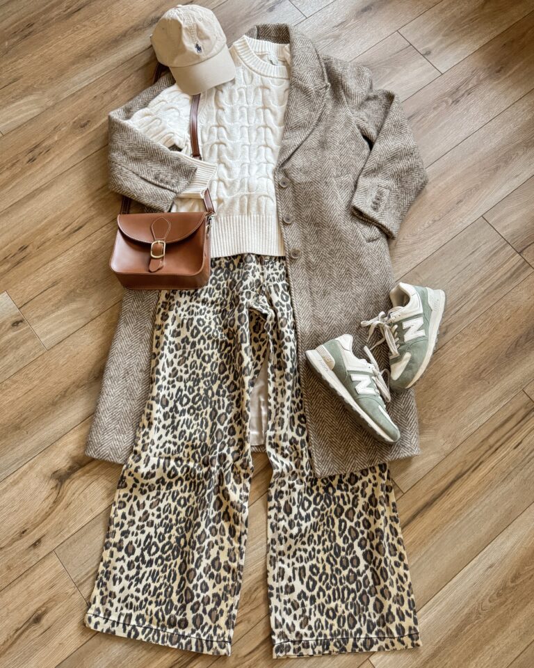 winter casual outfits for women. leopard print wide leg jeans. leopard print jeans. smart casual winter outfits. winter outfits 2025