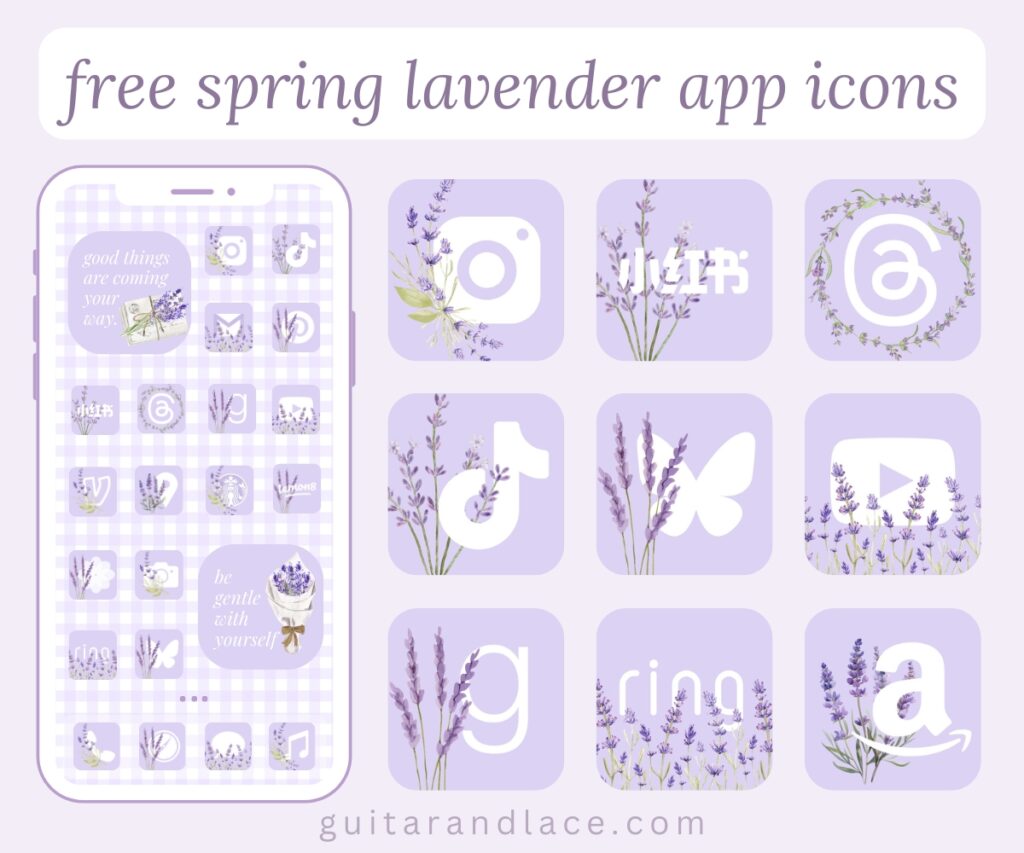130+ Free Spring Lavender App Icons for your phone & devices | guitar ...