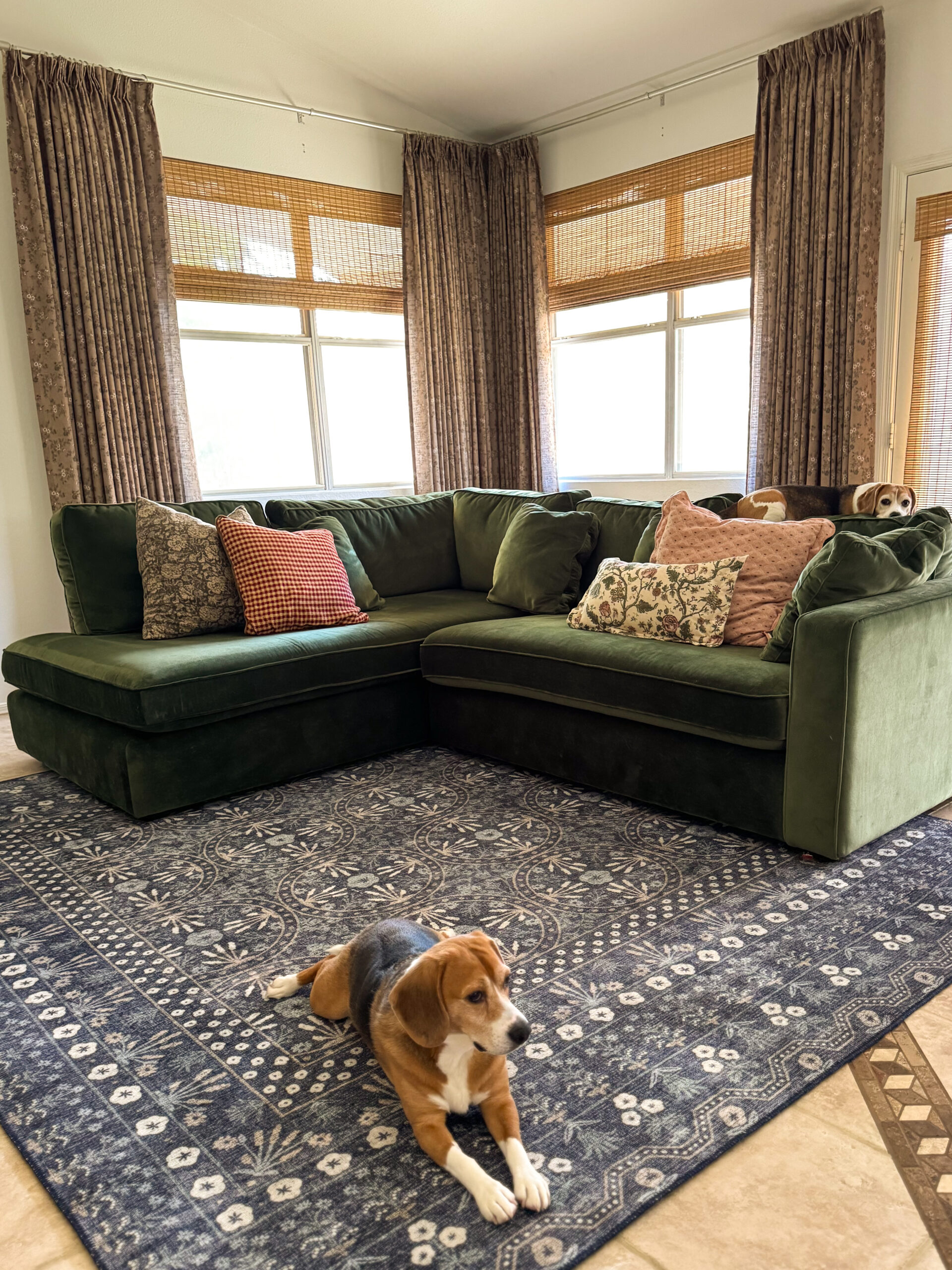 interior define sectional. essex performance velvet. green velvet couch. 