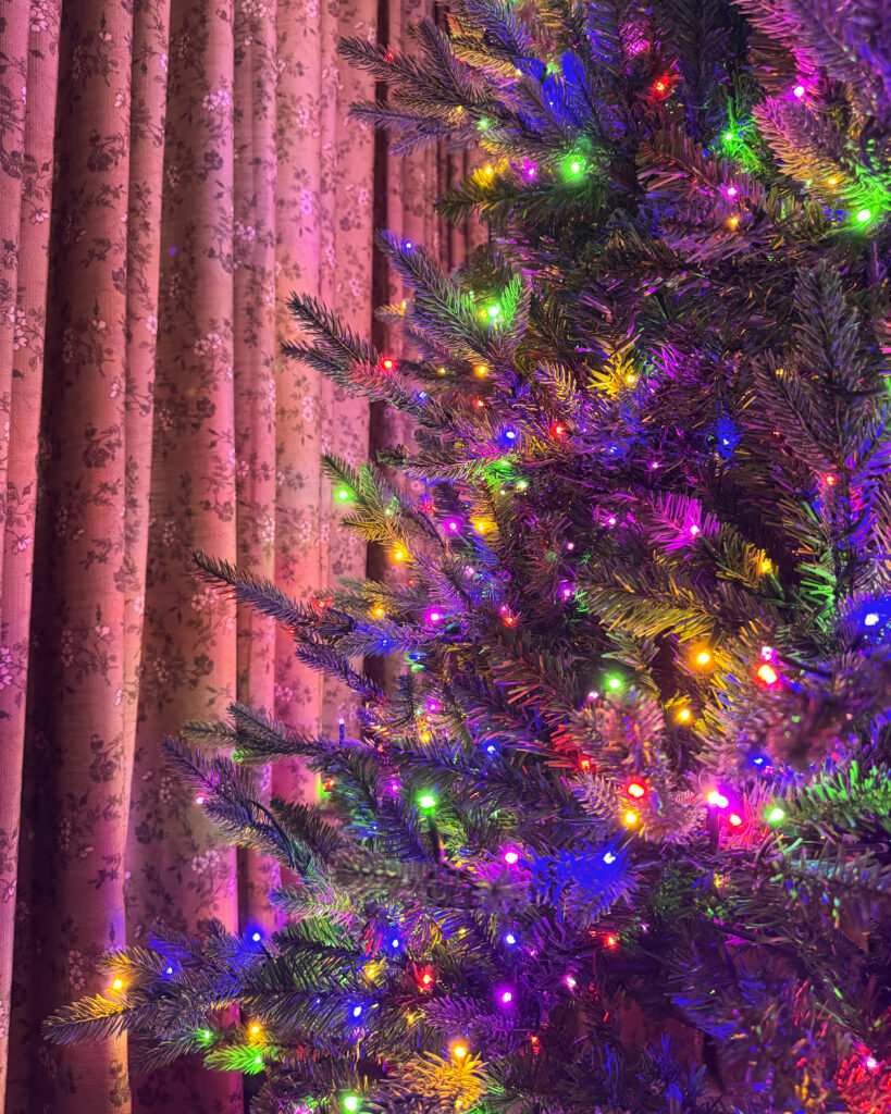 warm multicolor twinkly led lights christmas tree. lowe's christmas tree.