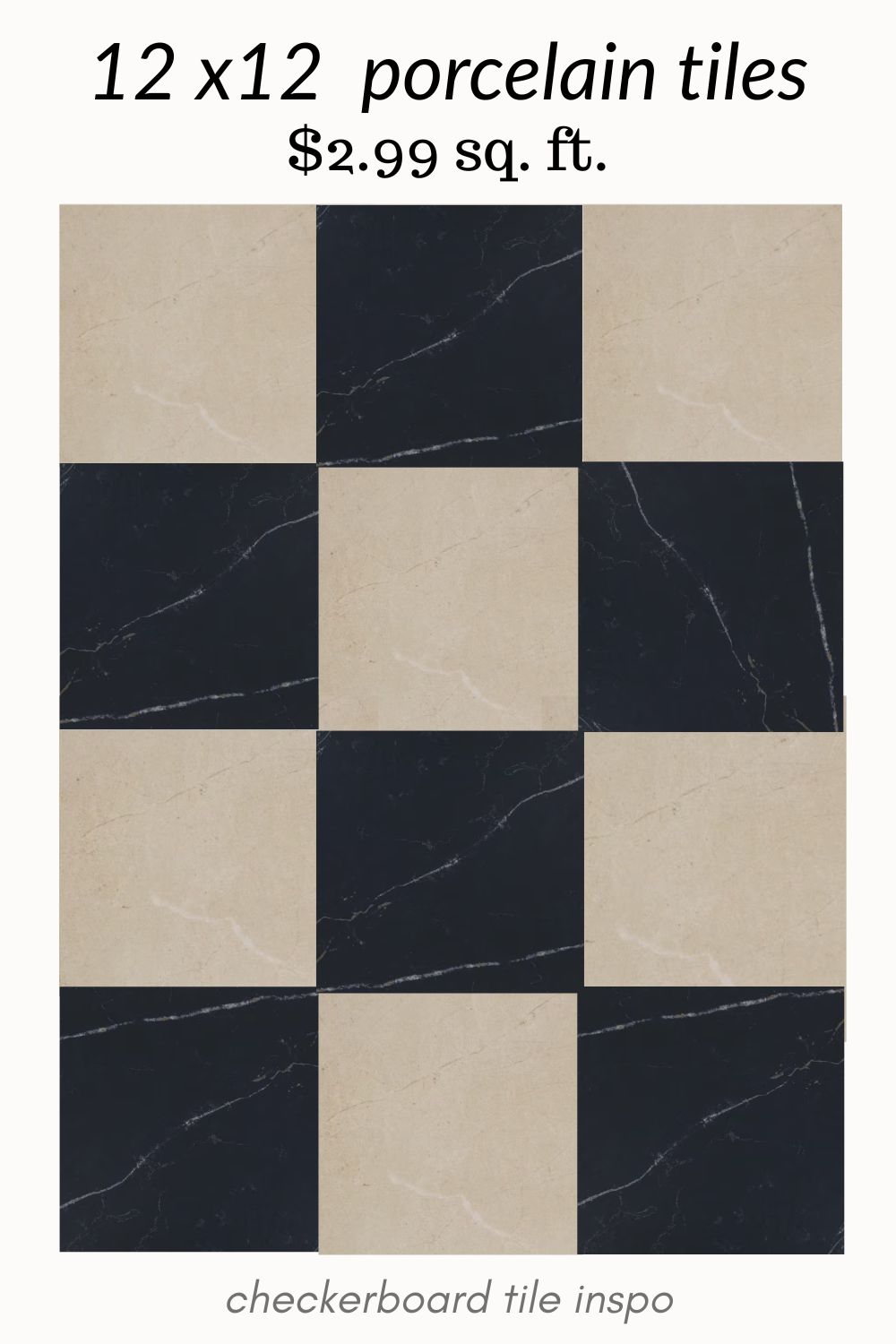black and tan checkerboard tile. black checkered tile. affordable porcelain checkerboard tiles.