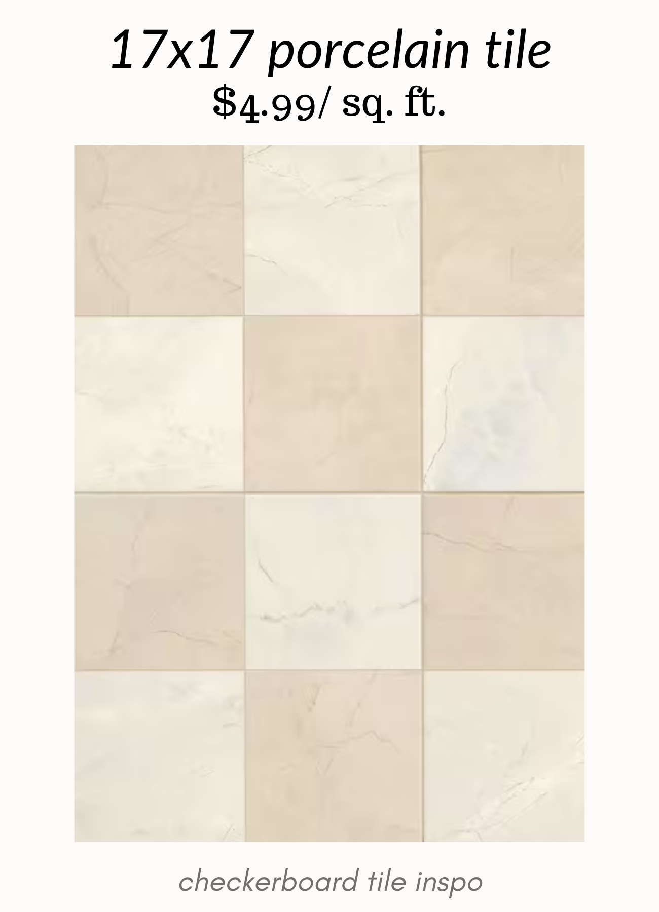 beige and white checkerboard tile. beige and white checkered tile. white and tan checkered tile. neutral checkerboard tile. 12x12 checkerboard tile. tan and white marble look checkerboard tile.